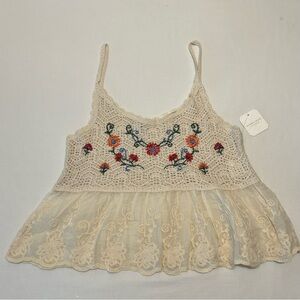 Altar’D State Ivory Floral Crochet Embroidered Boho Fairycore Tank Top Babydoll